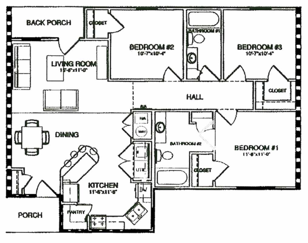 Three Bedroom / Two Bath - 1,242 Sq. Ft.*