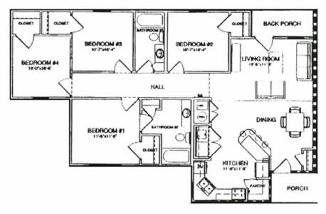 Four Bedroom / Two Bath - 1,398 Sq. Ft.*
